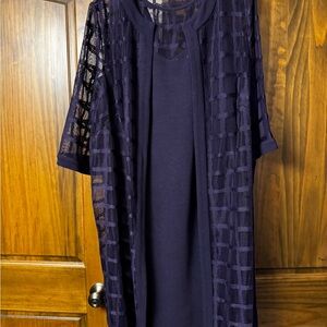 Navy Sheer Overlay Dress - Two-Piece Look